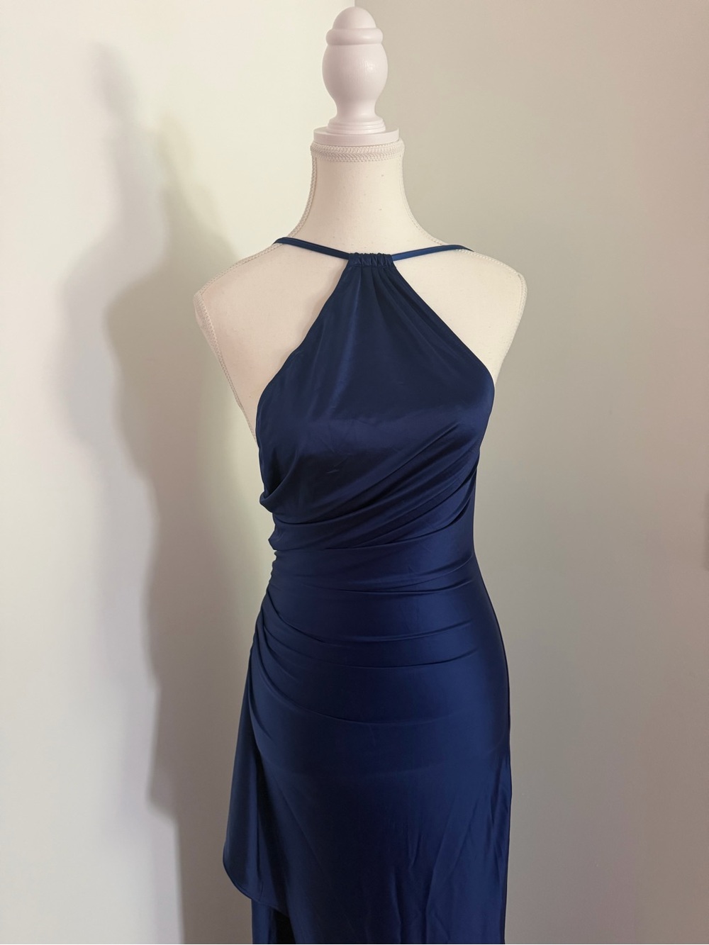 Soft feel stretchy Elegant Navy Halter Evening Gown - Picture 6 of 6